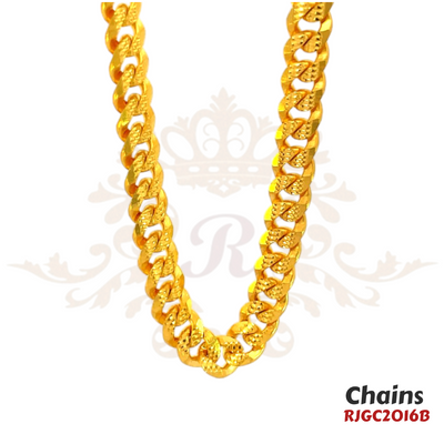 Gold Chain RJGC2016, a stunning 22k yellow gold chain showcasing traditional Indian craftsmanship. It features a unique design with intricate detailing. Weight 46.60 gm, length 21 inches.