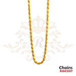 Gold Chain RJGC2017, a beautiful 22k yellow gold rope chain with a classic interlocking link design. It showcases a simple and elegant pattern. Weight 70.00 gm, length 23 inches.