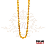 Gold Chain RJGC2019, a versatile 22k yellow gold rope chain. It showcases a unique and elegant design with twisted links that resemble a rope. Weight 101.40 gm, length 21 inches.