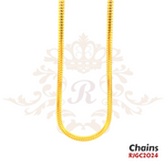 Gold Chain RJGC2024, a sleek and modern 22k yellow gold rope chain. It showcases a spiral pattern of links resembling a twisted rope, creating a unique and textured design. Weight 66.90 gm, length 19 inches.