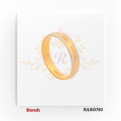 Premium 22kt gold ring with a chic two-tone finish, featuring a refined white gold center line framed by polished yellow gold borders. RJLR0782.