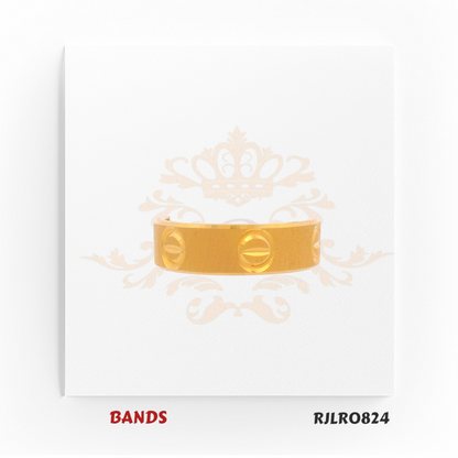 Contemporary 22kt yellow gold band with embossed circular patterns and a smooth matte finish, offering a unique and stylish look. Model number RJLR0824.