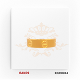 Contemporary 22kt yellow gold band with embossed circular patterns and a smooth matte finish, offering a unique and stylish look. Model number RJLR0824.