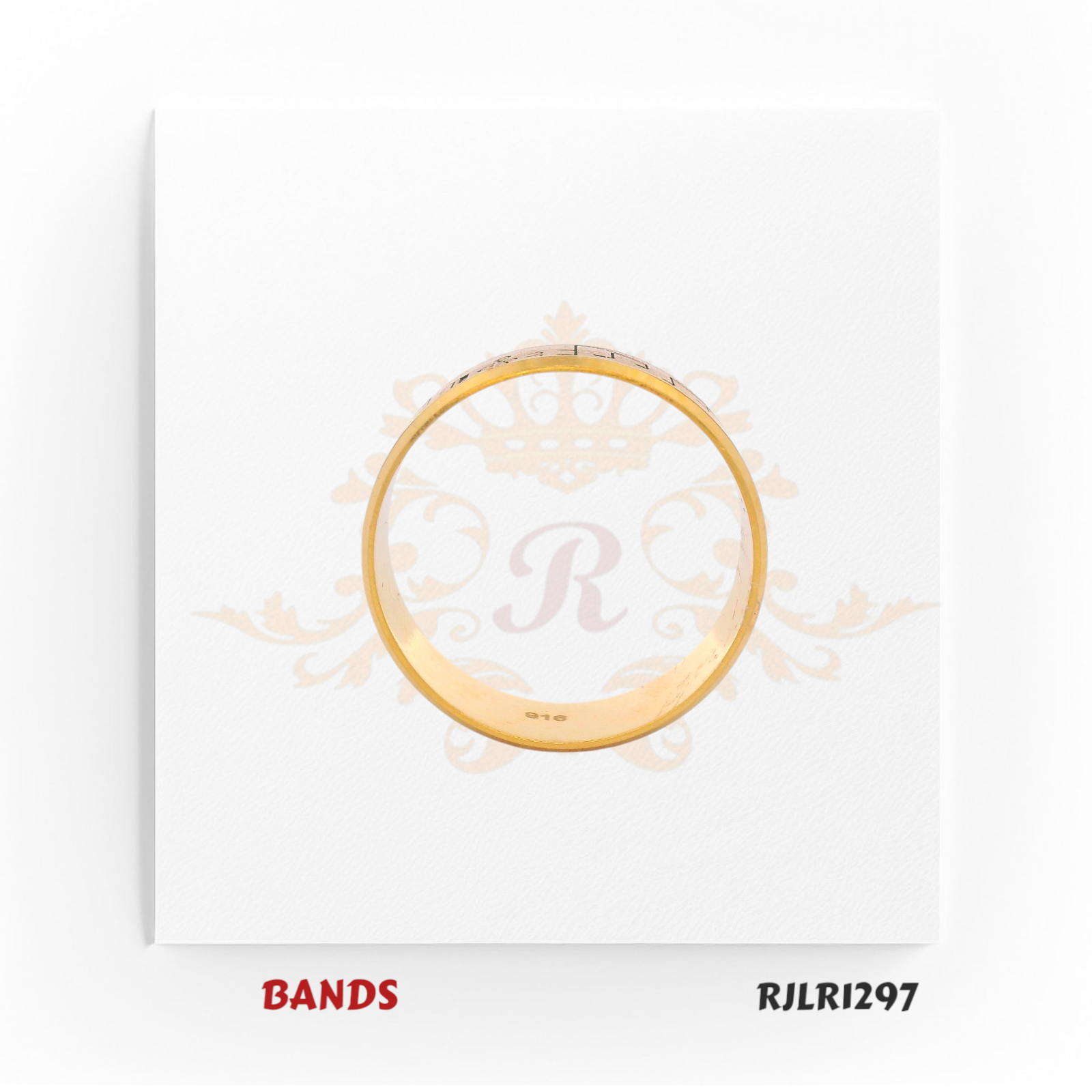 Designer 22kt yellow gold band engraved with black musical notes, perfect for music lovers or those seeking a creative statement ring. Model number RJLR1297.