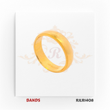 Minimalist gold ring crafted in polished yellow gold, featuring a smooth dome shape and refined etched edge for timeless style. RJLR1408.