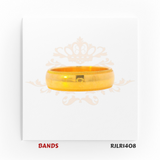 Minimalist gold ring crafted in polished yellow gold, featuring a smooth dome shape and refined etched edge for timeless style. RJLR1408.