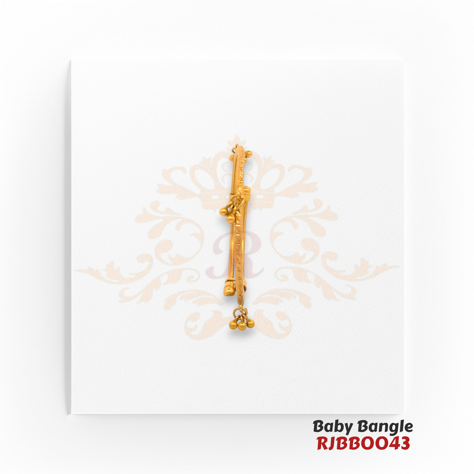 22kt Gold Baby Bangle RJBBO043 – A 6.10-gram, adjustable free-size baby bangle with traditional detailing and ghungroo accents, available at Regal Jewels.