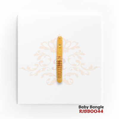 22kt Gold Baby Bangle RJBBO044 – An 11.40-gram, 1.14-inch handcrafted baby bangle with traditional gold detailing, available at Regal Jewels.