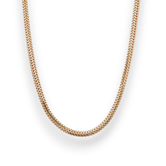 Luxurious 22K gold baby chain (RJC30873) featuring a stunning two-tone braided-link design with a brilliant polished finish. Expertly crafted by Regal Jewels Chicago, this lightweight gold chain offers elegance, comfort, and safety — perfect for newborns and toddlers.