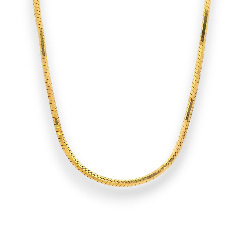 Elegant 22K yellow gold baby chain with a sleek snake-link design and sturdy lobster clasp, crafted for comfort and timeless style.