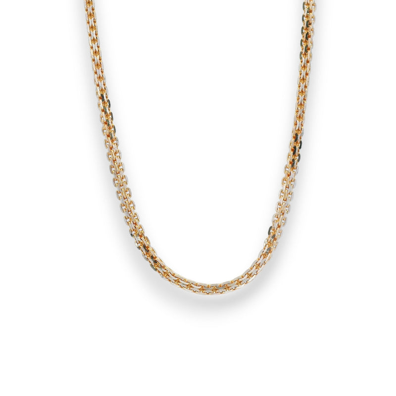 Refined 22K gold and white rhodium baby chain in a smooth snake-link pattern, offering a radiant shine and secure clasp for everyday elegance.