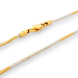 Elegant 22K gold and white rhodium baby chain featuring a smooth snake link design and secure lobster clasp, perfect for everyday wear.
