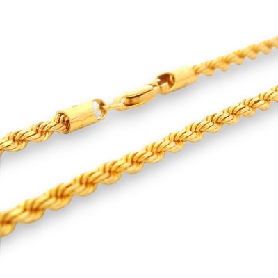 Close-up of Regal Jewels 22K Gold Baby Chain RJC30885 showing rope-style interwoven links and sturdy lobster clasp.