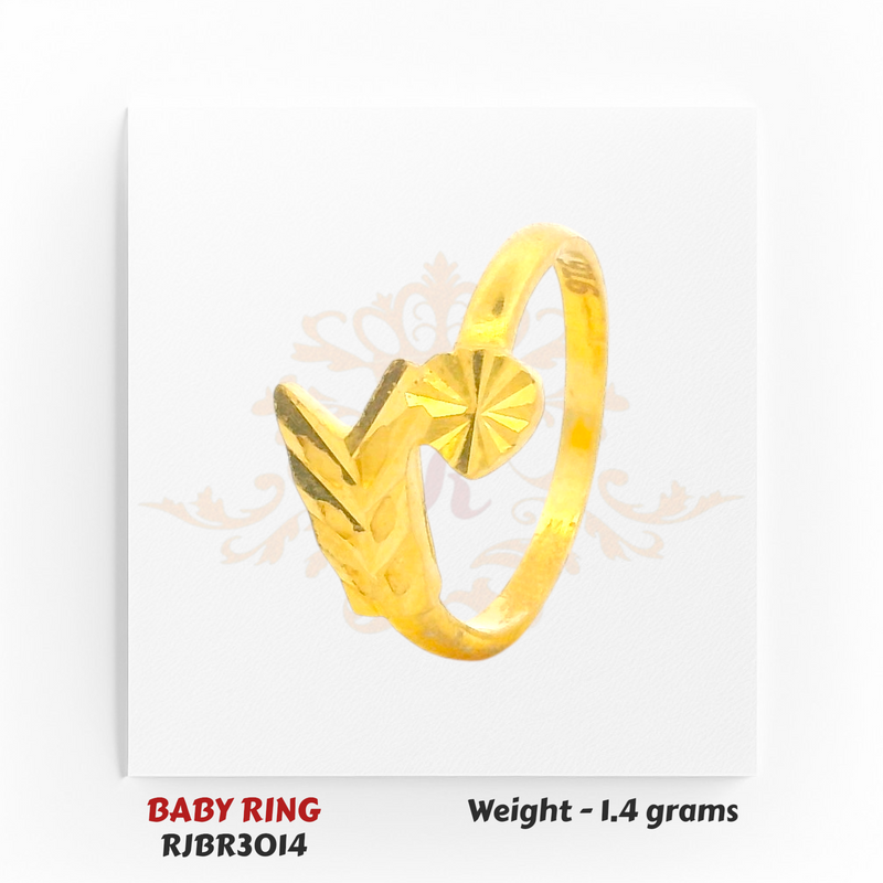 RJBR3014B Gold Baby Ring Side View – 22kt Arrow Engraved Kids Gold Ring – Regal Jewels Chicago