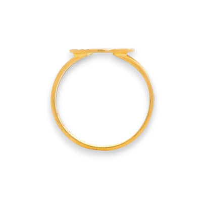 Regal Jewels RJBR3029a 22k gold baby ring side view, round engraved disc top with concentric circle design, lightweight handcrafted gold jewelry for kids – Regal Jewels Chicago