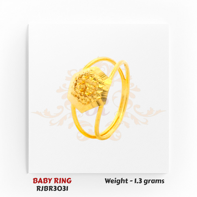 RJBR3031B Gold Baby Ring Side View – 22kt Hexagon Motif Kids Gold Ring – Regal Jewels Chicago