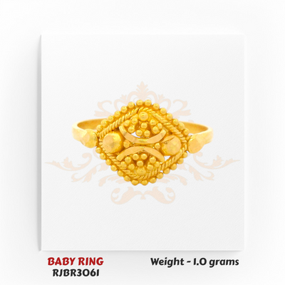 RJBR3061A 22kt Gold Baby Ring – Lightweight Kids Ring with Diamond-Cut Design – Regal Jewels Chicago