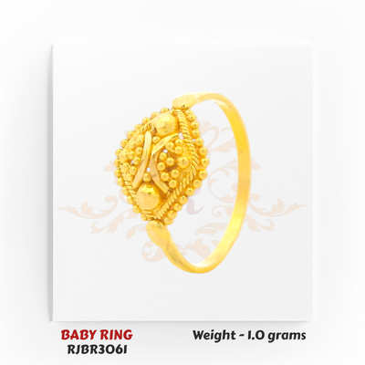 RJBR3061B Gold Baby Ring Side View – 22kt Diamond-Cut Kids Gold Ring – Regal Jewels Chicago