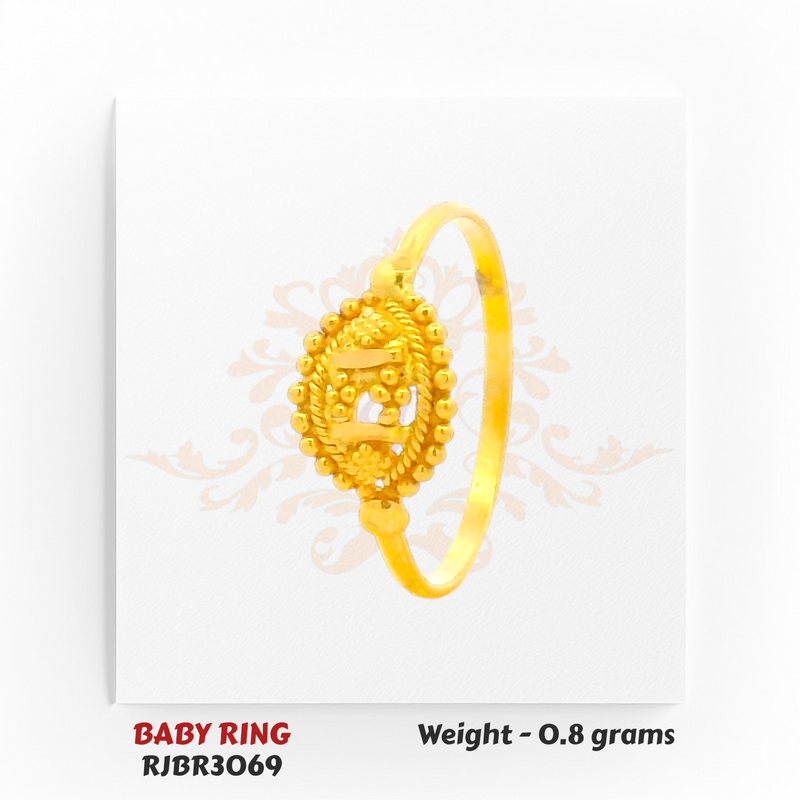 RJBR3069B Gold Baby Ring Side View – 22kt Beaded Oval Kids Gold Ring – Regal Jewels Chicago