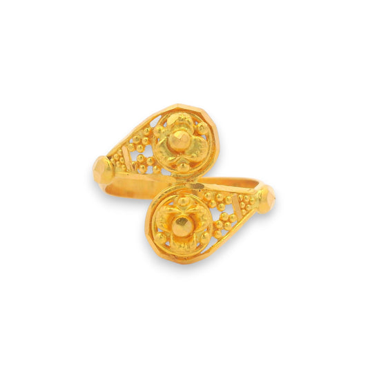 Regal Jewels RJBR3080 22k gold baby ring with dual floral motif, open wraparound adjustable design, intricate filigree detailing, lightweight kids gold jewelry, perfect toddler ring gift – Regal Jewels Chicago