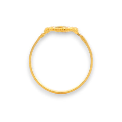 Regal Jewels RJBR3081a 22k gold baby ring side view, handcrafted kids jewelry with intricate floral detail, lightweight toddler gold band – Regal Jewels Chicago