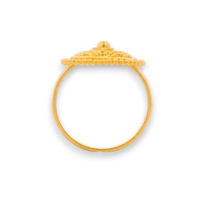 Regal Jewels RJBR3082a 22k gold baby ring side angle, circular floral filigree design with beaded accents, lightweight handcrafted gold jewelry for children – Regal Jewels Chicago