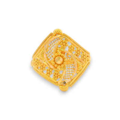 Regal Jewels RJBR3084b 22k gold baby ring with intricate filigree lattice design, square floral pattern, traditional kids jewelry, lightweight toddler gold ring – Regal Jewels Chicago