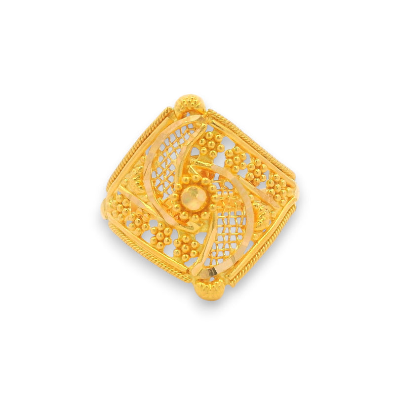 Regal Jewels RJBR3084b 22k gold baby ring with intricate filigree lattice design, square floral pattern, traditional kids jewelry, lightweight toddler gold ring – Regal Jewels Chicago