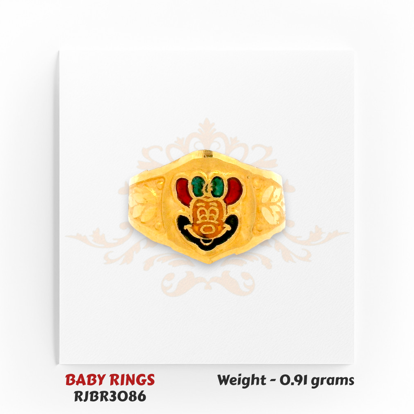 Regal Jewels RJBR3086A 22kt gold baby ring 0.91g – colorful enamel cartoon design kids jewelry