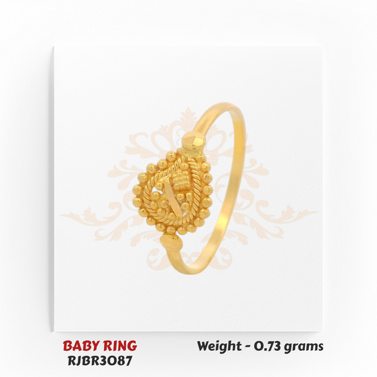 RJBR3087B Gold Baby Ring Side View – 22kt Textured Kids Gold Ring – Regal Jewels Chicago