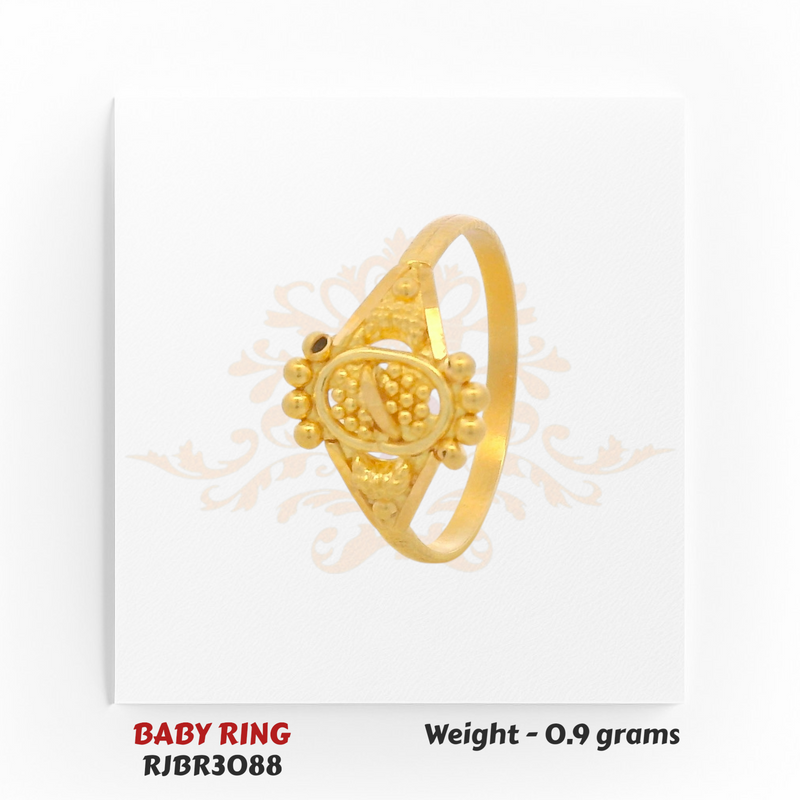 RJBR3088B Gold Baby Ring Side View – 22kt Oval Beaded Kids Gold Ring – Regal Jewels Chicago