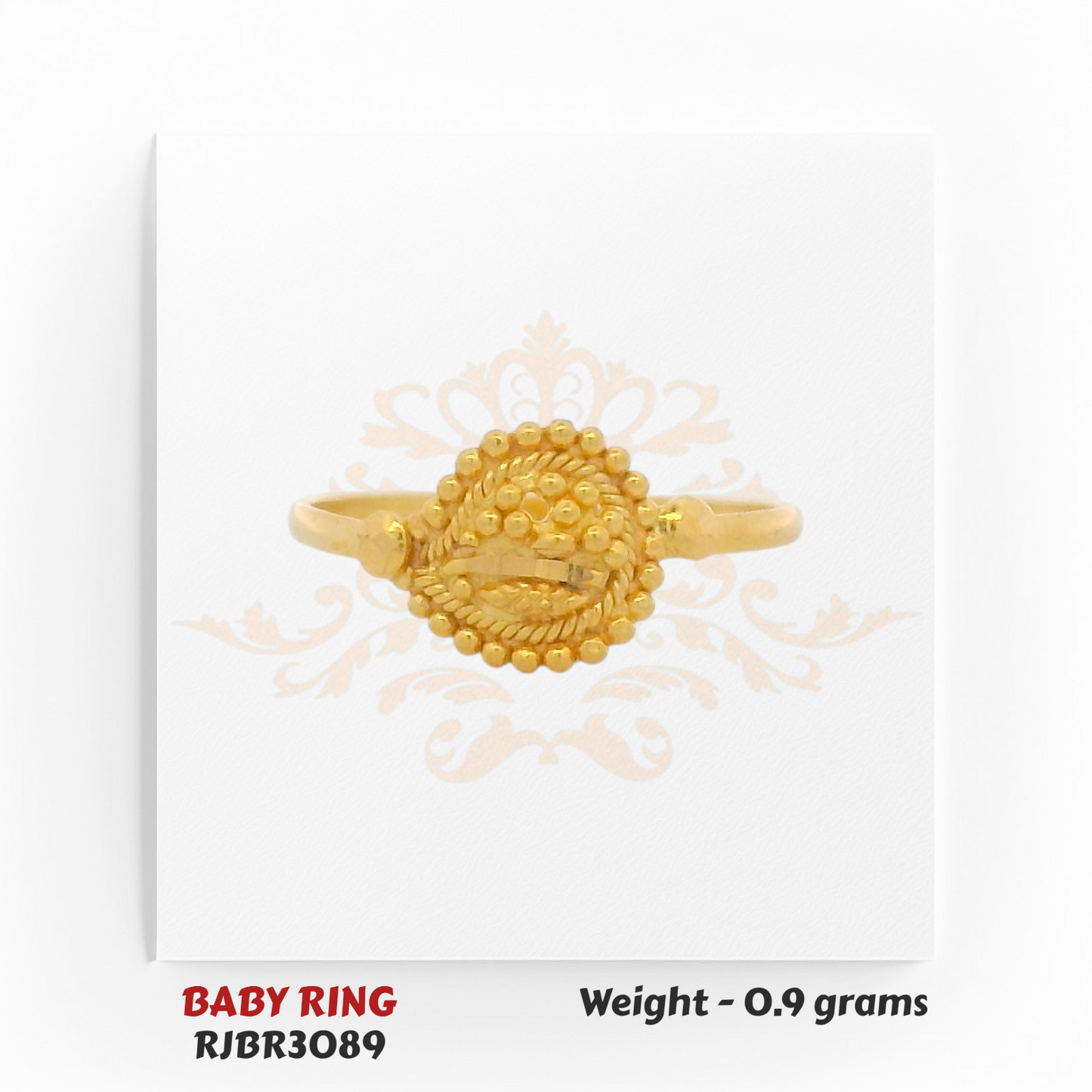 Regal Jewels RJBR3089A 22kt gold baby ring 0.9g – beaded leaf pattern newborn ring