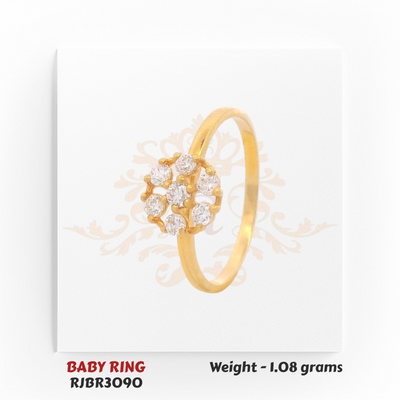 RJBR3090B Gold Baby Ring Side View – 22kt CZ Cluster Kids Gold Ring – Regal Jewels Chicago