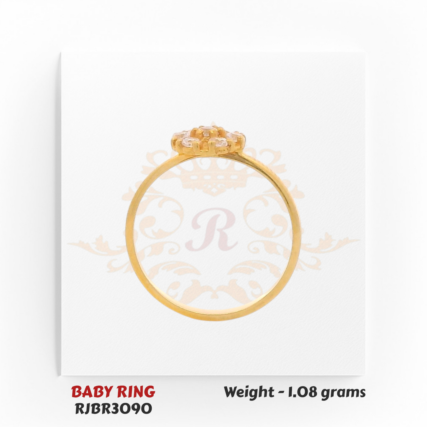 Regal Jewels RJBR3090C top view 22kt gold baby ring – 1.08g diamond-style newborn ring