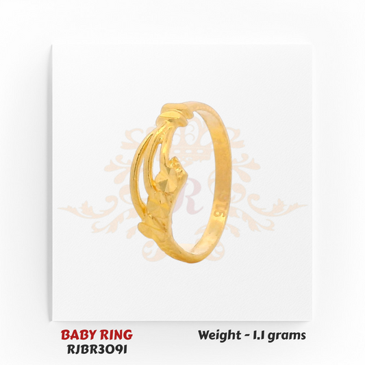 RJBR3091B Gold Baby Ring Side View – 22kt Geometric Pattern Kids Gold Ring – Regal Jewels Chicago
