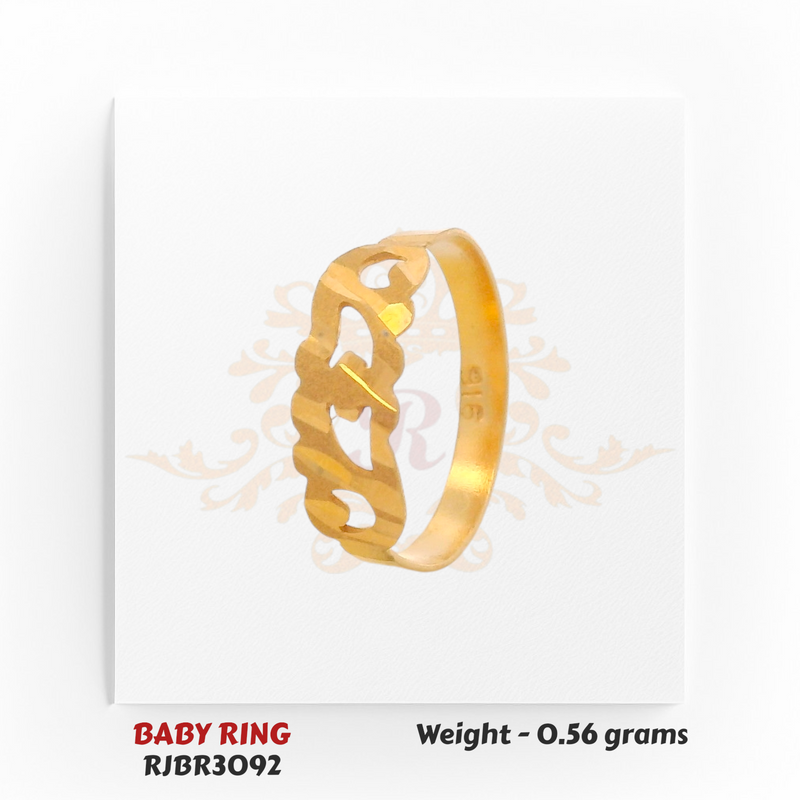 RJBR3092B Gold Baby Ring Side View – 22kt Cutout Lettering Kids Gold Ring – Regal Jewels Chicago