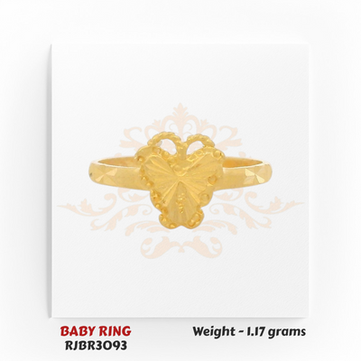 RJBR3093B Gold Baby Ring Side View – 22kt Heart Design Kids Gold Ring – Regal Jewels Chicago