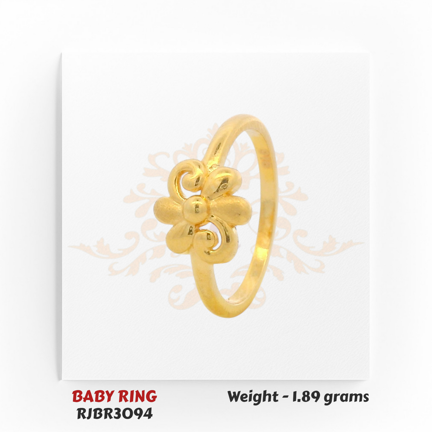RJBR3094B Gold Baby Ring Side View – 22kt Floral Design Kids Gold Ring – Regal Jewels Chicago