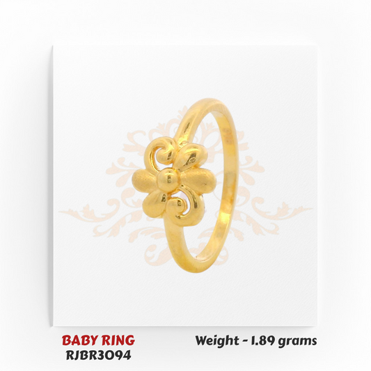 RJBR3094B Gold Baby Ring Side View – 22kt Floral Design Kids Gold Ring – Regal Jewels Chicago