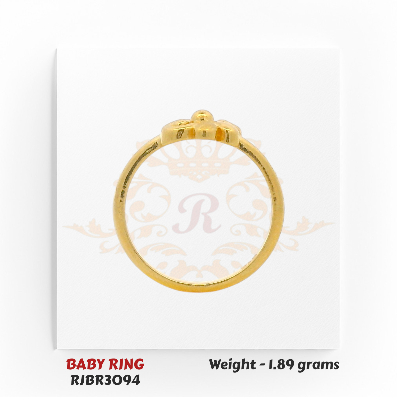 22kt Gold Baby Ring Back View – Floral Kids Ring Design – Regal Jewels Chicago