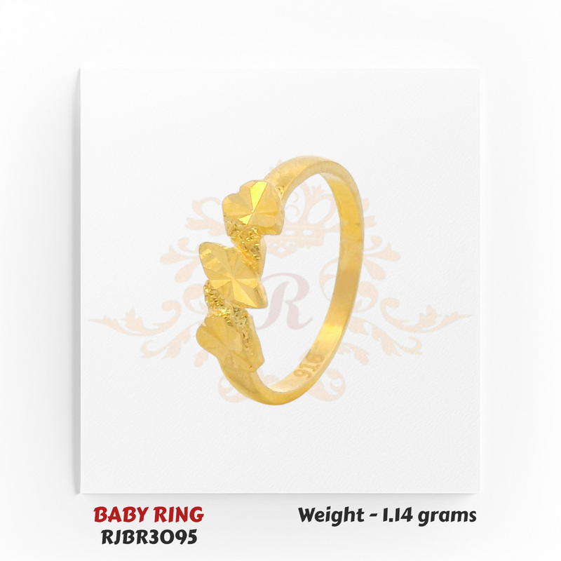 RJBR3095B Gold Baby Ring Side View – 22kt Triple Heart Kids Gold Ring – Regal Jewels Chicago