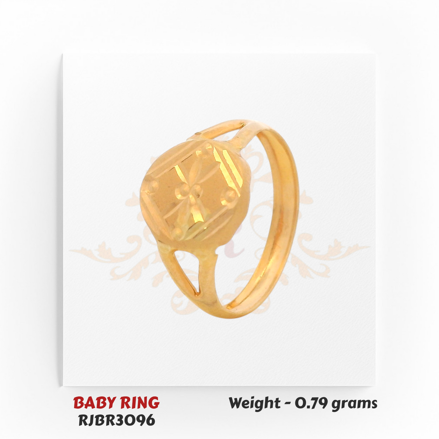 RJBR3096B Gold Baby Ring Side View – 22kt Engraved Pattern Kids Gold Ring – Regal Jewels Chicago