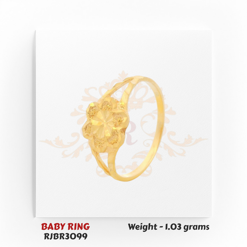 Gold baby ring angled view floral star top 1.03 gm elegant kids ring RJBR3099