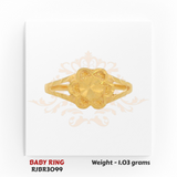 Gold baby ring floral star design front view 1.03 gm cute lightweight kids ring RJBR3099