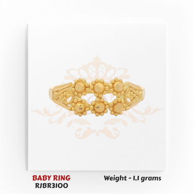Gold baby ring floral cluster design front view 1.1 gm cute lightweight kids ring RJBR3100