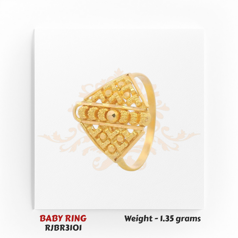 Gold baby ring angled view geometric diamond design 1.35 gm cute lightweight kids ring RJBR3101