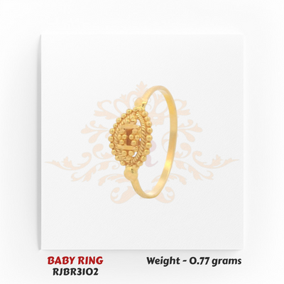 22kt gold baby ring angle view showing slim band and oval beaded top, 0.77g, RJBR3102