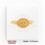 22kt gold baby ring front view with oval beaded motif and rope border, 0.77g, RJBR3102