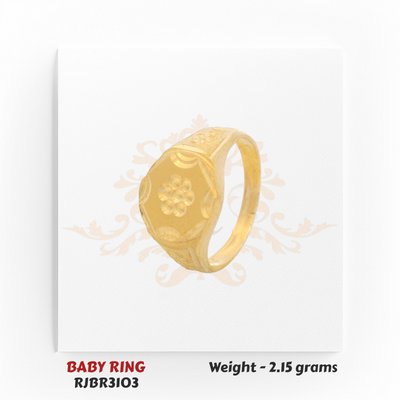 22kt gold baby ring back view with hexagon signet style face, classic kids ring RJBR3103A