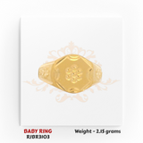 22kt gold baby ring hexagon signet top with floral engraving, heavy kids ring RJBR3103B